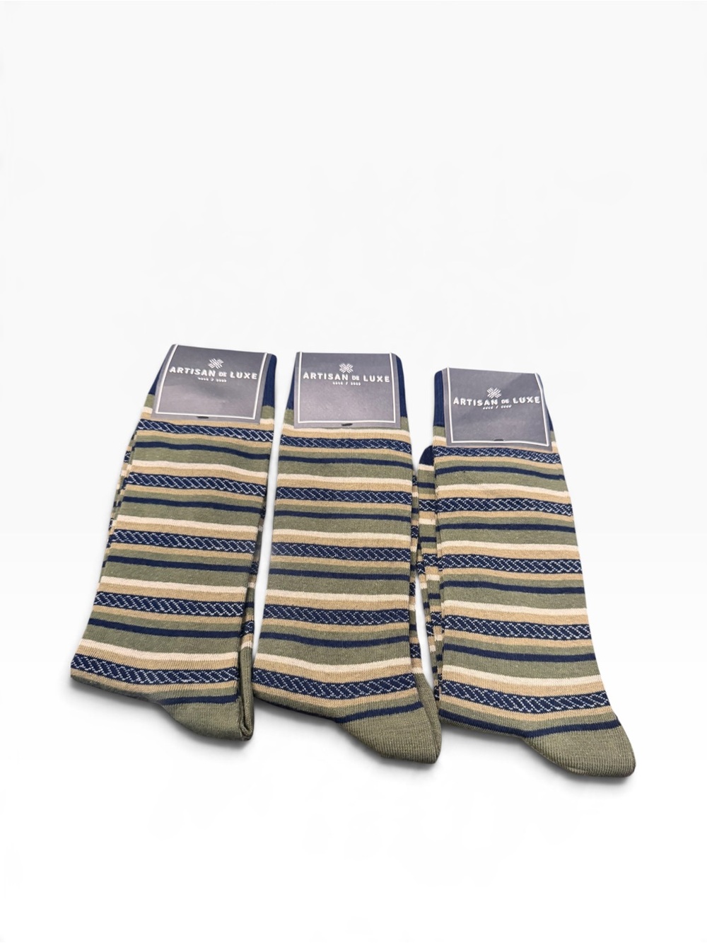 Artisan de Luxe Men’s Striped Crew Socks 3 Pack Olive Navy Khaki NWT
